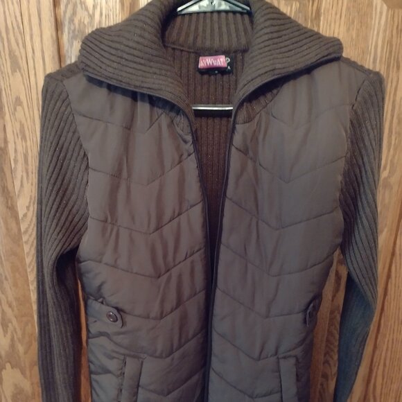 Say What Full Zip Tuni Length Brown Sweater - Picture 1 of 6